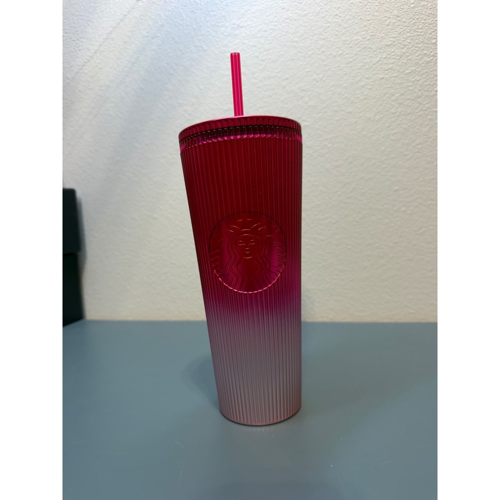 Starbucks 24oz Metallic Red Ombre Ribbed‎ Venti Cold Cup Tumbler 2023 Holiday